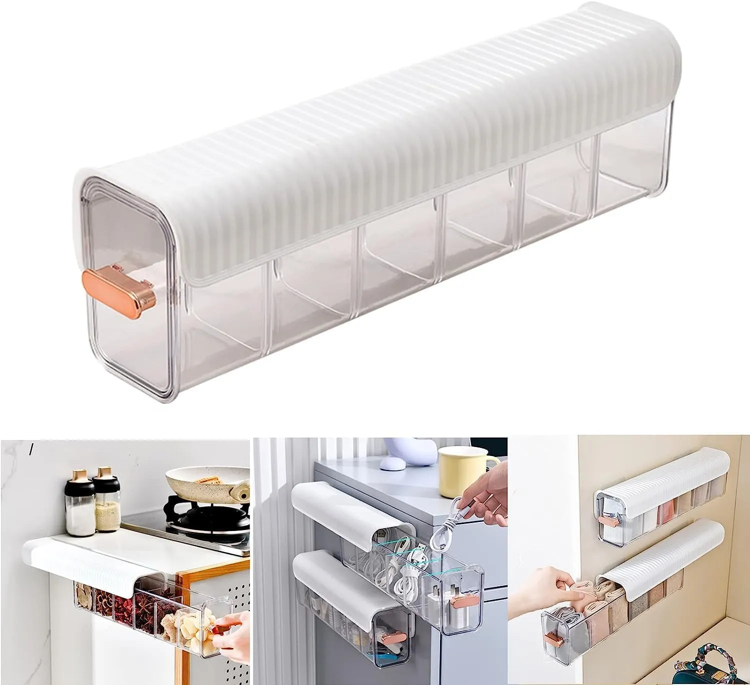6 Cell Wall Mounted Transparent Storage Box and Drawer Organizer - Image 6